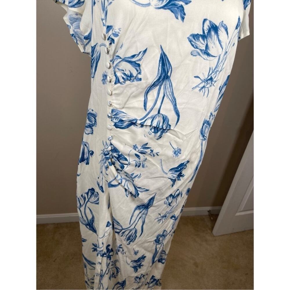 REFORMATION Frasier Floral Lisse Cap Sleeve Button Front Ruched Midi Dress Sz 20 - Picture 6 of 9